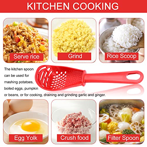 4Pcs Multifunctional Cooking Spoon With 2Pcs Scoop Mats, Skimmer Scoop Colander Strainer Grater Masher, Egg Yolk Separator, Kitchen Tool For Cooking, Draining, Mashing(Red+Black) #TOP1