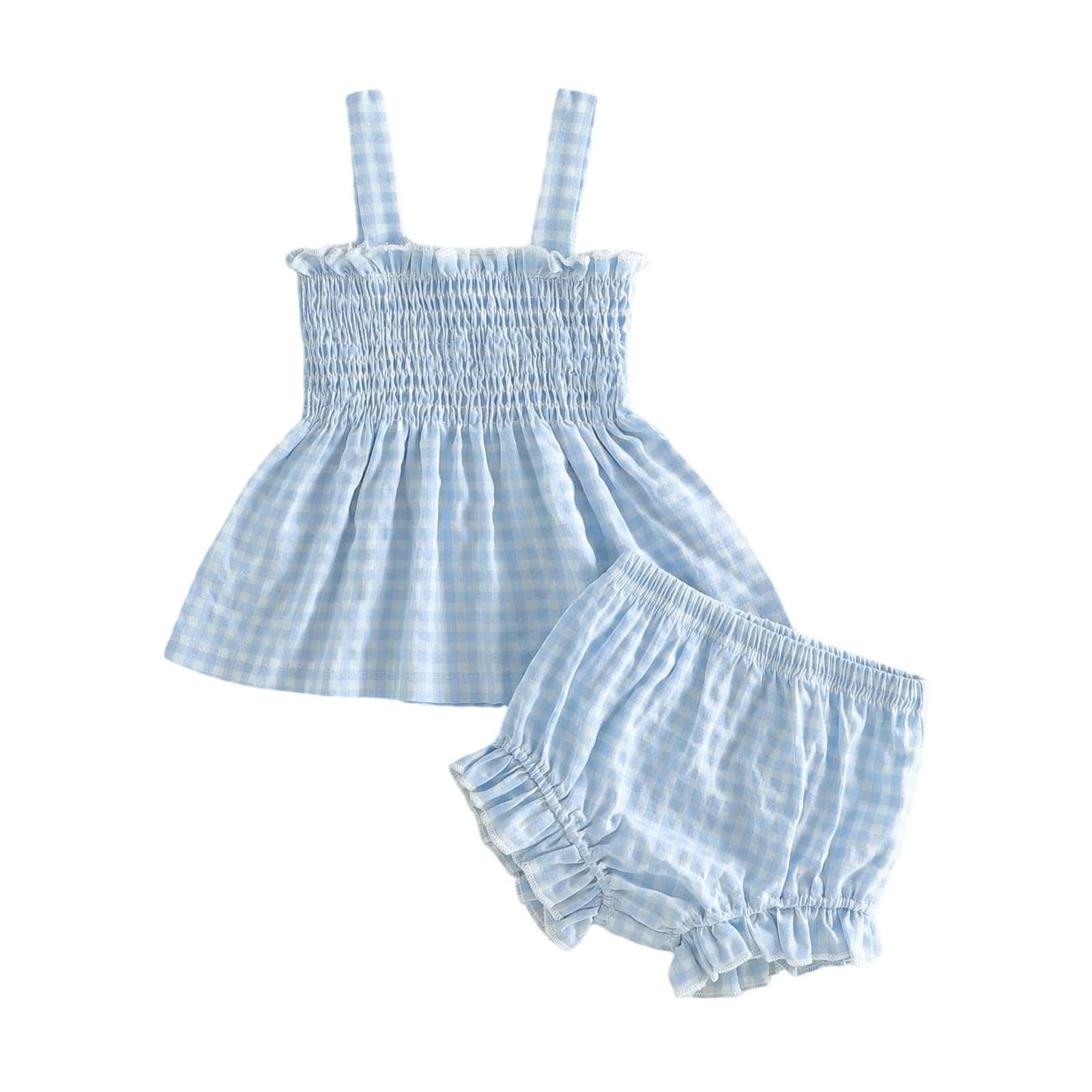 Toddler Baby Girl Summer Clothes Infant Girl Plaid Outfit Strawberry Ruffle Gingham Shirts Dress Tank Top Shorts Set — view 40