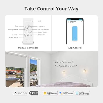 Rechargable Matter Thread Blind Motor,Roller Shade Motor,MT15B Motorized 2KG Electric 28 MM Tubular Shutter Shade,Timer/Voice,HomeKit Siri Control with 6-Way Remote Control