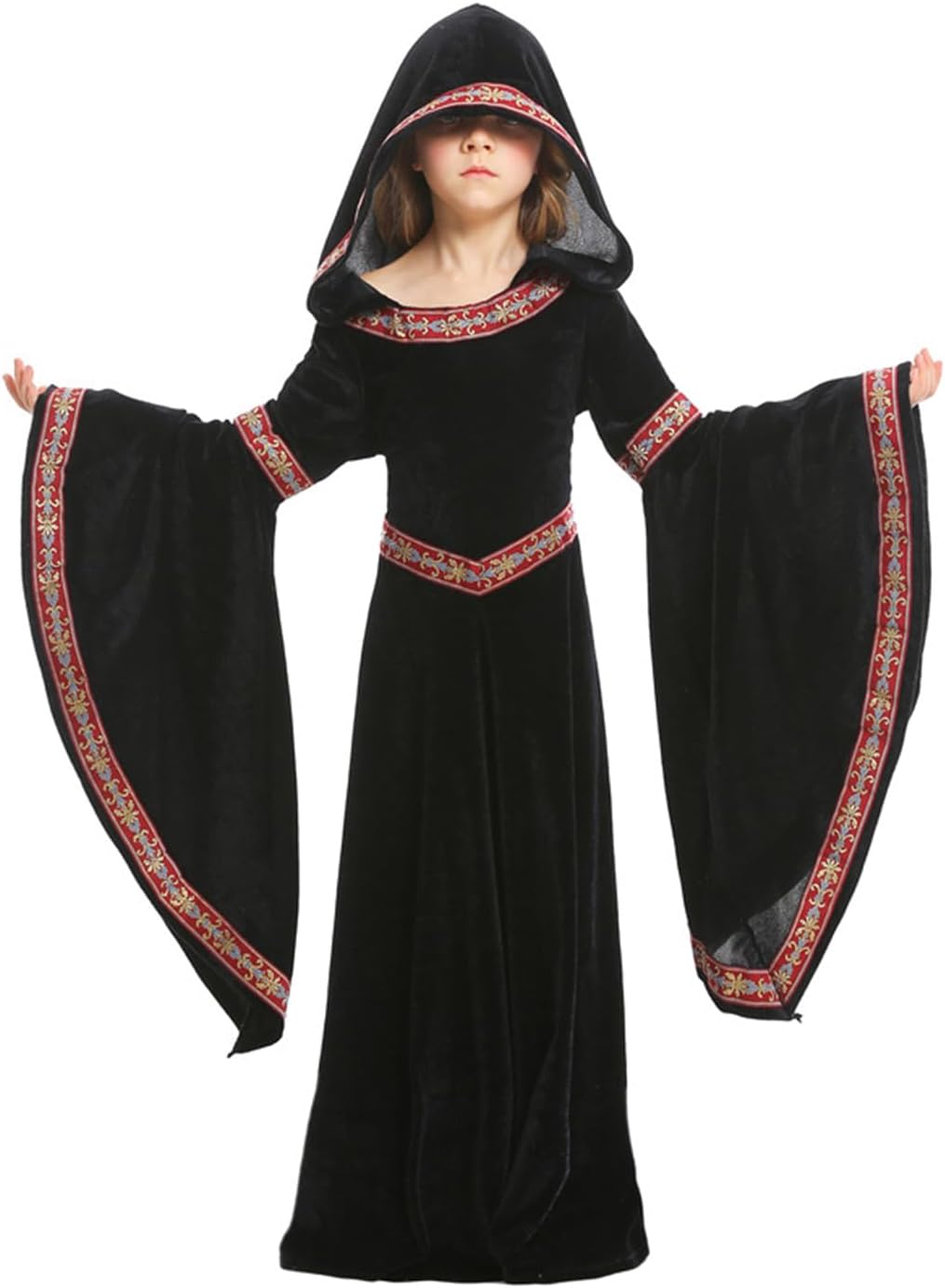 BJU Girls Medieval Princess Costume Renaissance Costume Kids Hooded Robe Dress Halloween Cosplay