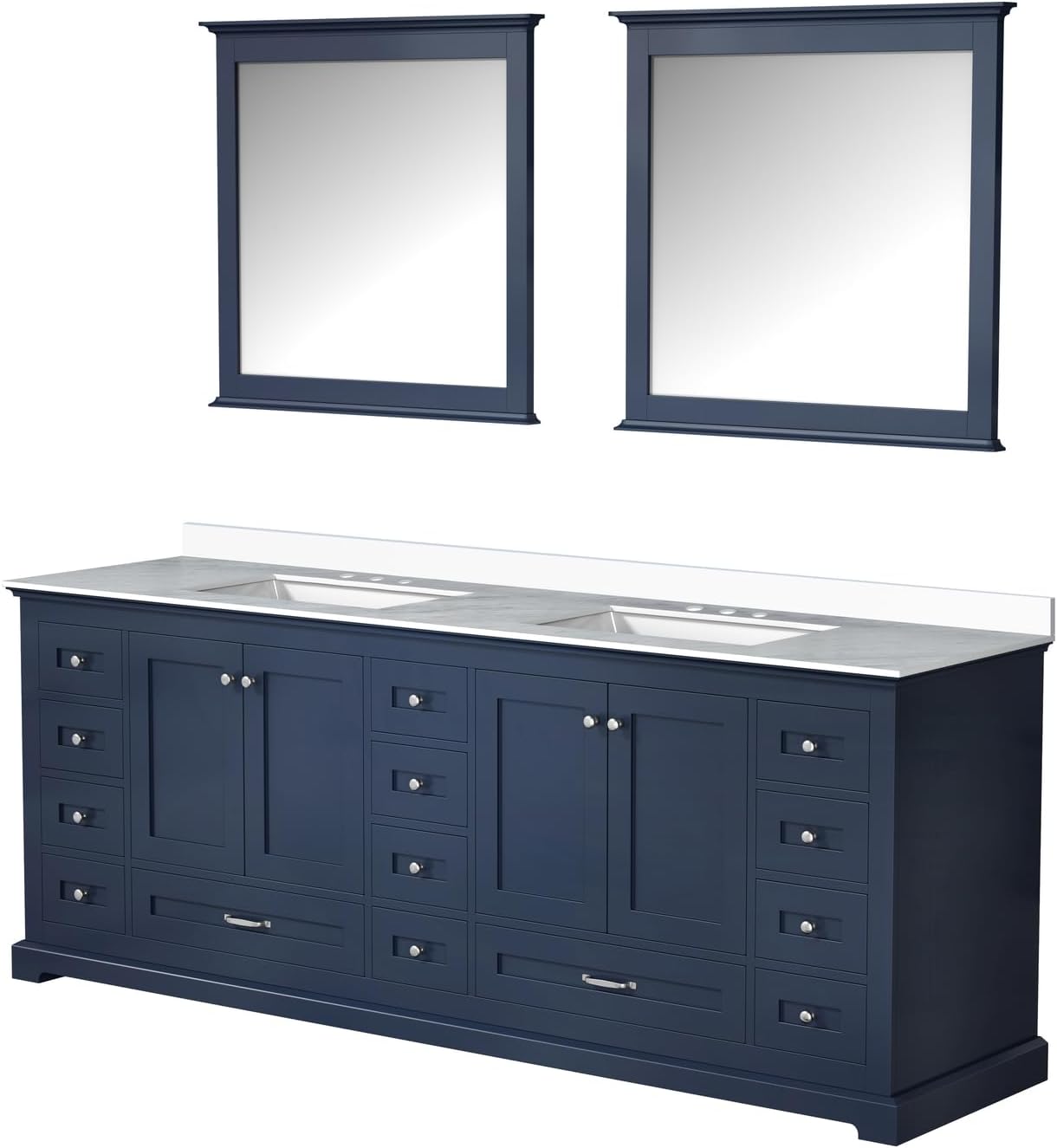 Dukes 84 in. W x 22 in. D Navy Blue Double Bath Vanity, Cultured Marble Top and 34 in. Mirrors