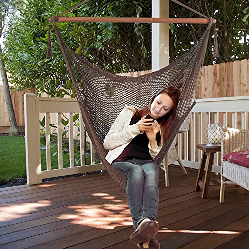 Caribbean Hammock Swing Chair With Spreader Bar, Large Hammock Chair, Hand Craft Rope Hanging Chair Outdoor, Indoor, Bedroom, 330 Lbs Weight Capacity, Dark Brown #TOP1