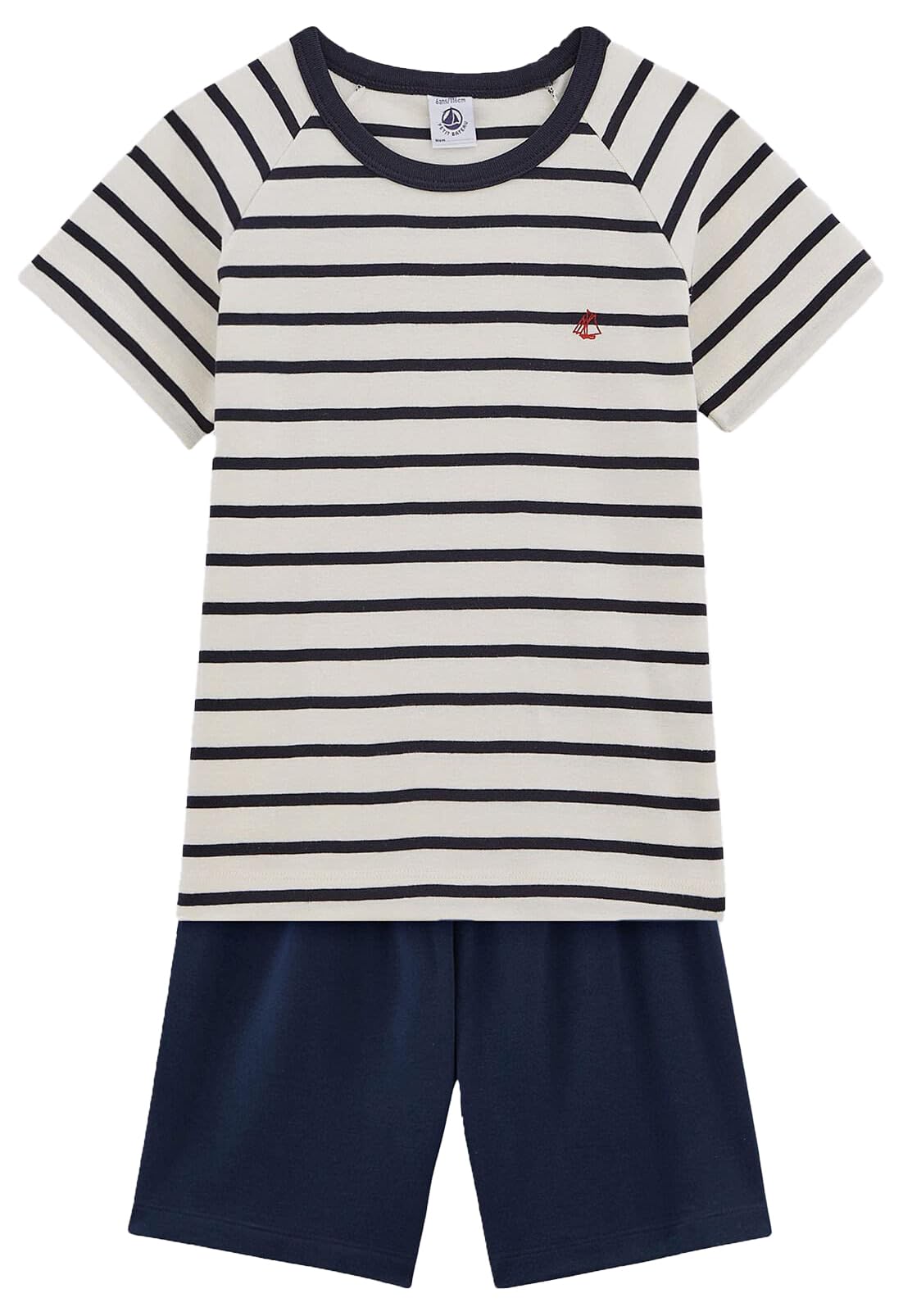 Pigiama corto a righe marinière unisex a costine - 4