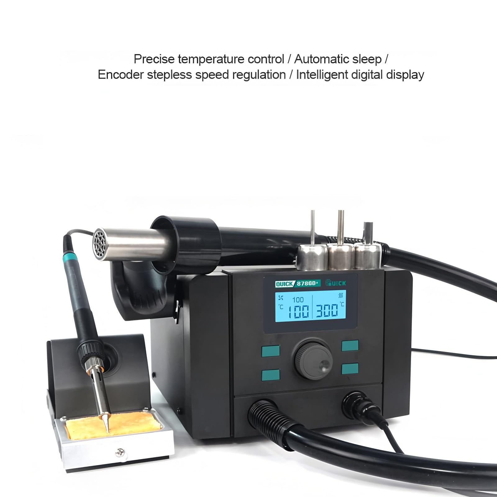 Stacja lutownicza 700 W z wyświetlaczem cyfrowym, ekranem LCD, 3 dyszami, przepływ powietrza 40 l/min, narzędzie do rozlutowywania do naprawy elektroniki i pracy obwodów