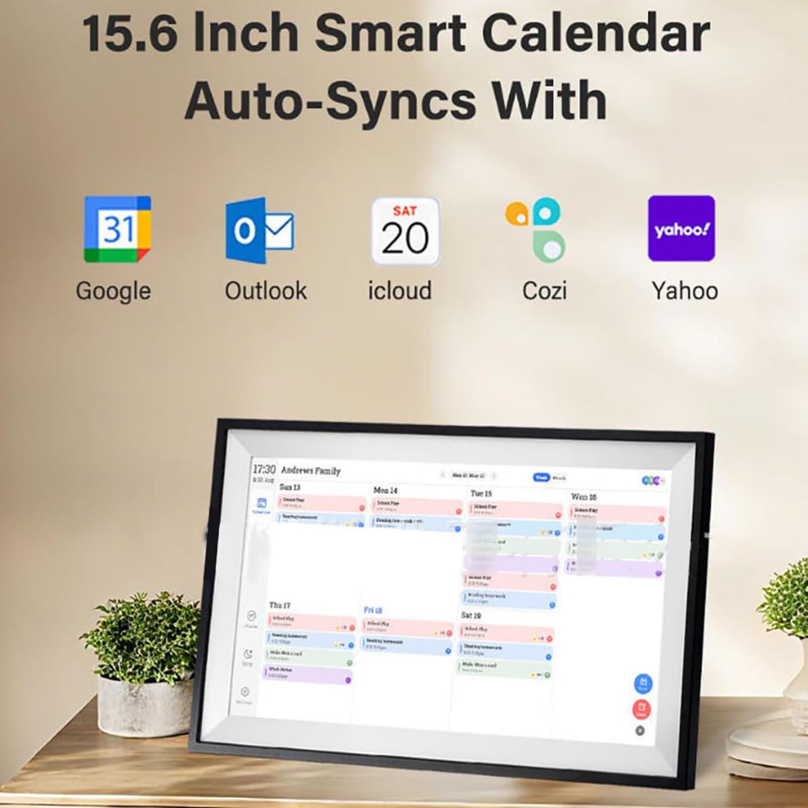 15.6'' Calendrier Mural Électronique Et Tableau Des Tâches, Écran Tactile Interactif Full HD De 32 Go Pour La Planification Des Activités Familiales, Fixation Murale Ou Sur Bureau(White)