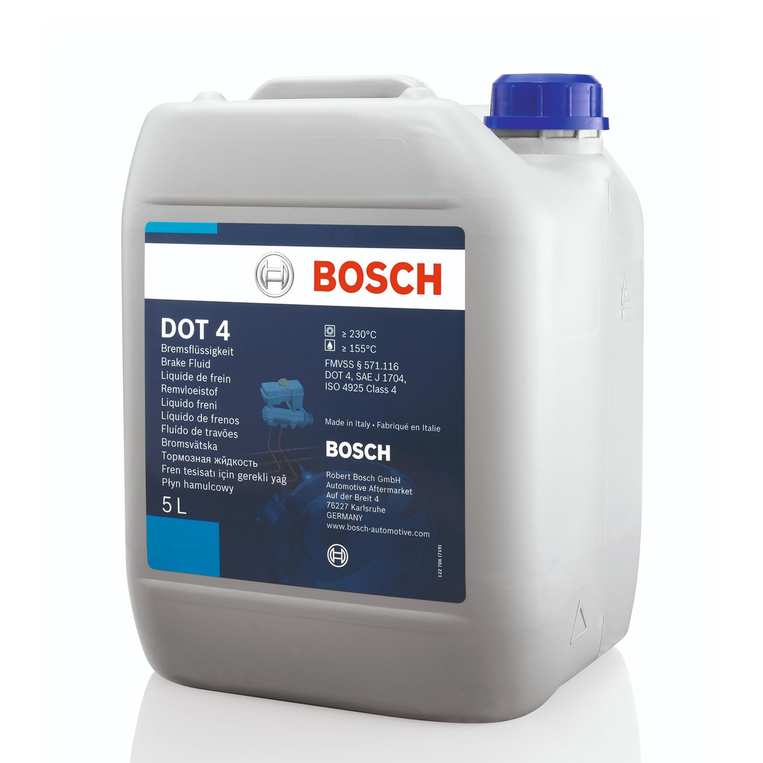 Liquido Freni Bosch DOT 4, 5 L – Per veicoli prodotti prima del 2010 – Adatto per freni ABS di prima generazione