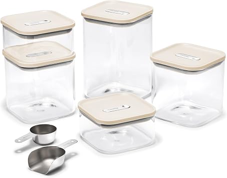 Caraway 13-Piece Glass Airtight Food Storage Containers with Lids | Non-Toxic, BPA-Free Kitchen Storage Containers, Stackable, Space-Saving Airtight Containers for Dry Goods and More, Cream