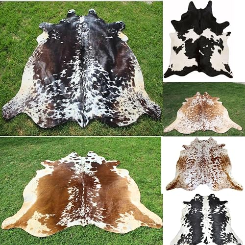 New Large 100% Cowhide Leather Rugs Tricolor Cow Hide Skin Carpet Area 31-35 SQFT