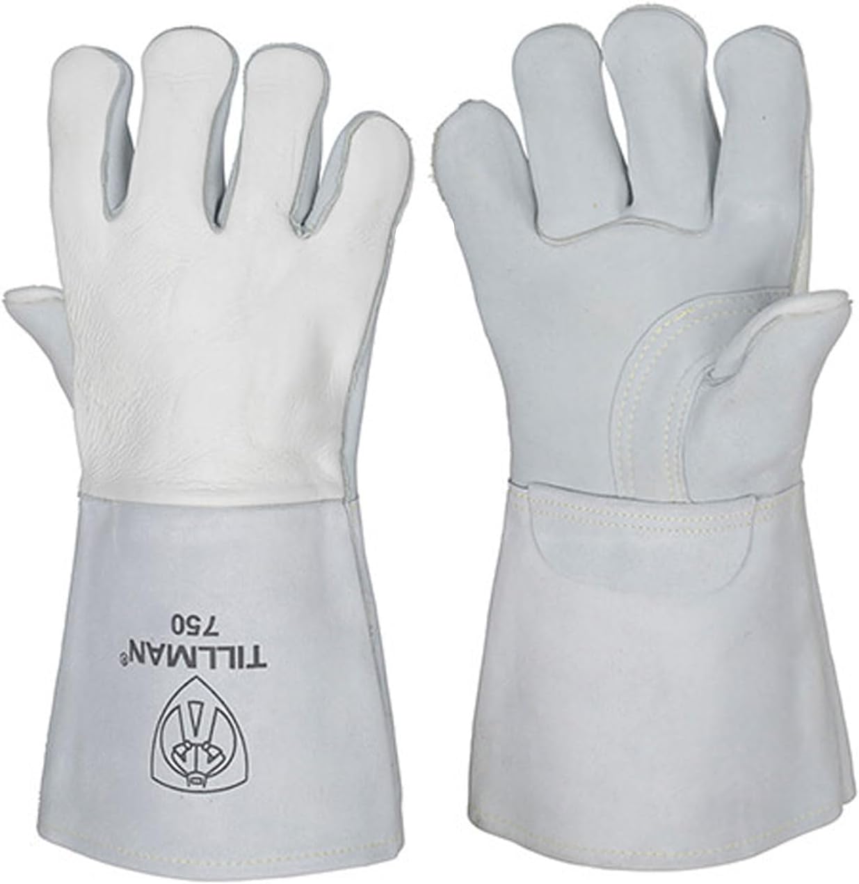 John Tillman and Co Tillman Large 14" Pearl Gray Premium Elkskin CottonFoam Lined Stick Welders Gloves with Welted Fingers and Kevlar Thread Locking Stitch (TIL750L)