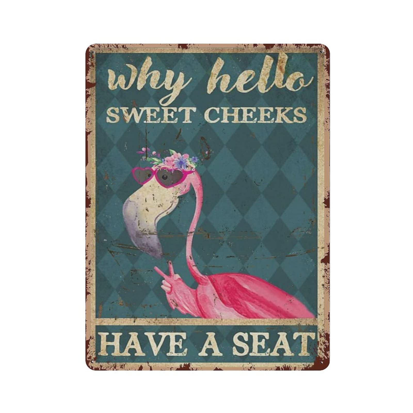 AOOEDM Hello Sweet Cheeks Pink Flamingo Metal Tin Signs for Man Cave Funny Art Wall Plaque Kitchen Bar Sign Coffee Shop Garage Wall Decor Hanging Decor