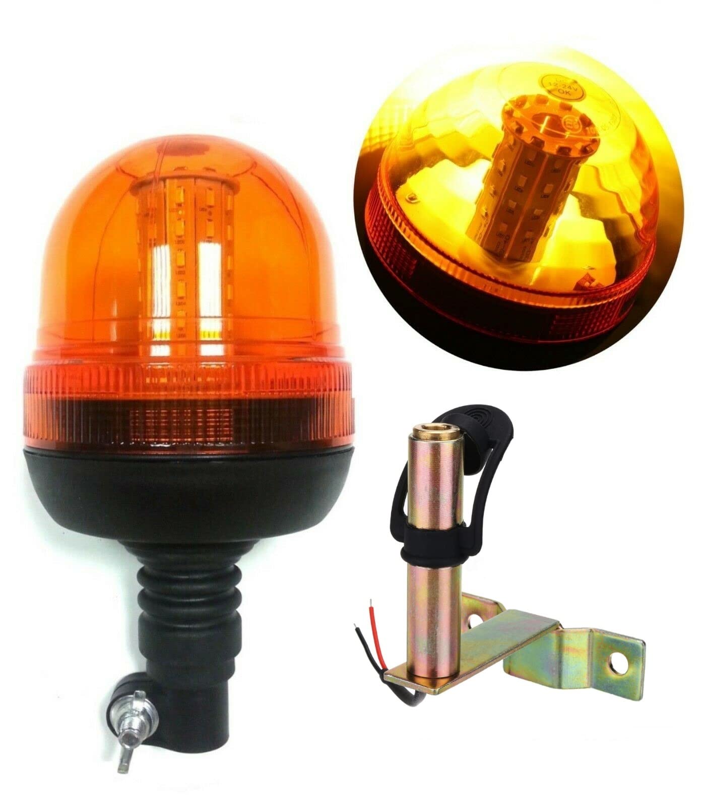 Girofaro Lampeggiante 60 LED Rotante Base Asta Flessibile Supporto Piantone a L 12v 24v per Camion Trattore Veicolo