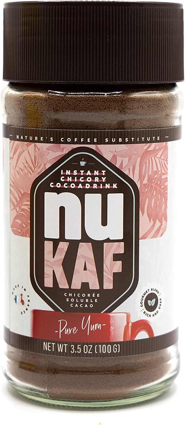 Gourmanity nuKAF 4.4oz/125g Instant Chicory Powder with Cocoa From France, Kosher Instant Coffee Substitute, Chickory Powder For Coffee, Chicory Root Coffee Instant, All Natural Chicory and Cocoa