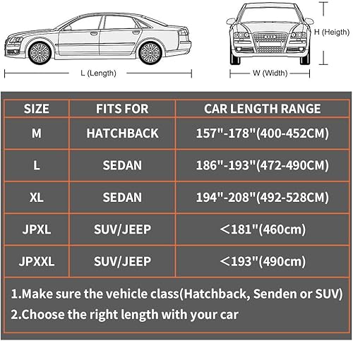 Miniatura 6 de JEMA Funda duradera para automóvil, impermeable, para todo tipo de clima, para exteriores, lluvia, sol, protección UV, cubierta interior a prueba de