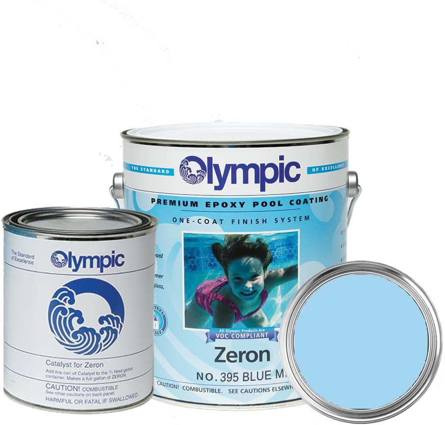 Olympic Pool Paint - Zeron - Blue Mist - 1 Gallon - two-part epoxy swimming pool paint - one-coat for plaster, fiberglass, steel and aluminum pools.