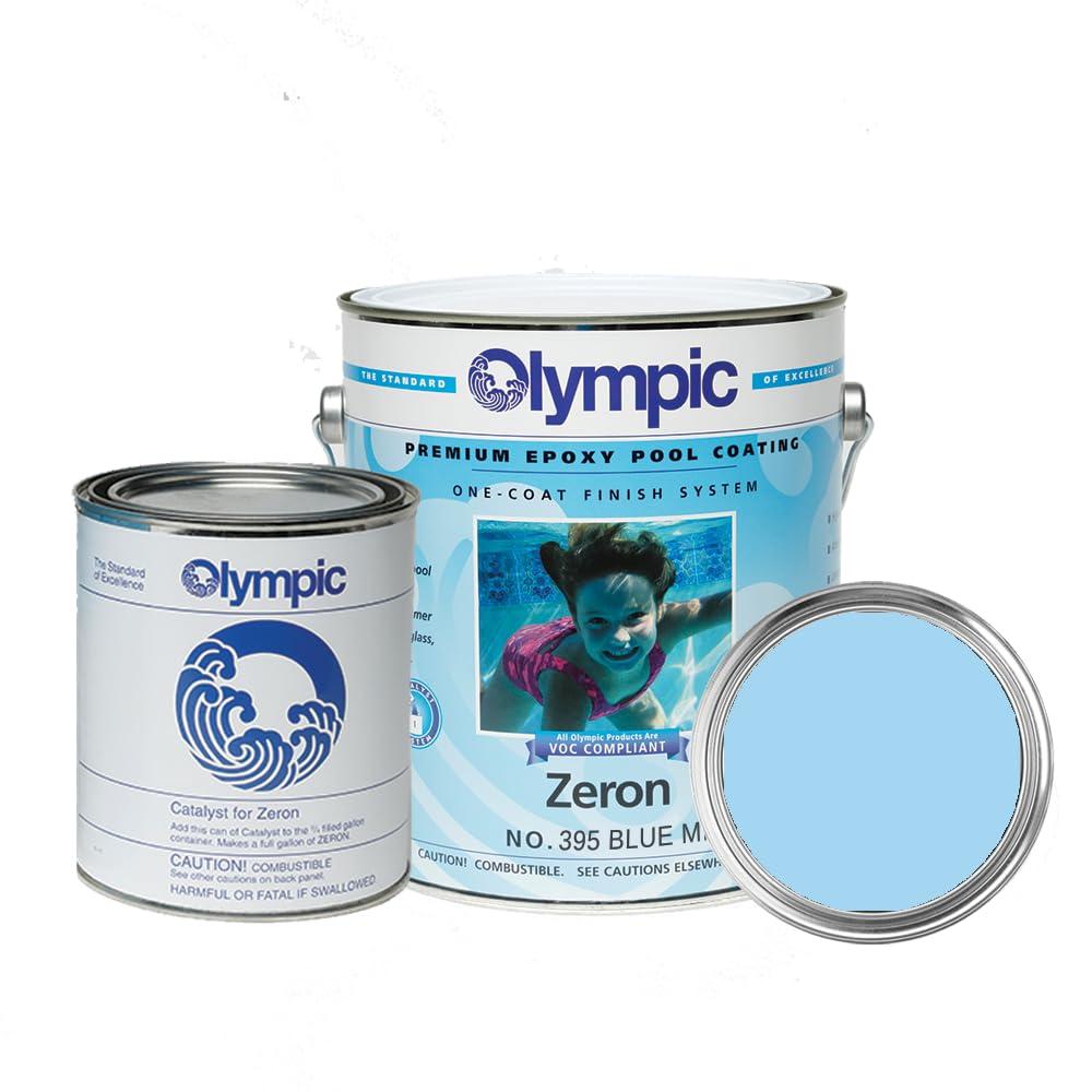 Olympic Pool Paint - Zeron - Blue Mist - 1 Gallon - two-part epoxy swimming pool paint - one-coat for plaster, fiberglass, steel and aluminum pools.