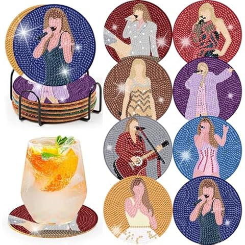 Pop Star Diamond Painting Coasters Kits for Adults, 8PCS Pop Diamond Art Coaster Kits with Holder, Small Diamond Painting Kits for Adults & Kids Art Craft Supplies Cover