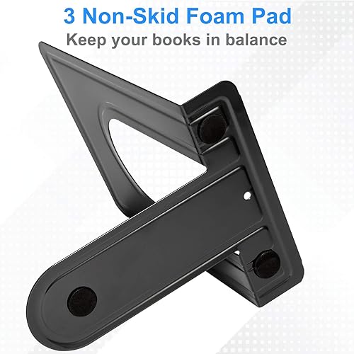 Miniatura 3 de Sujetalibros resistentes para estantes, base antideslizante, negro, ideal para biblioteca, oficina, hogar, escuela, 4 pares