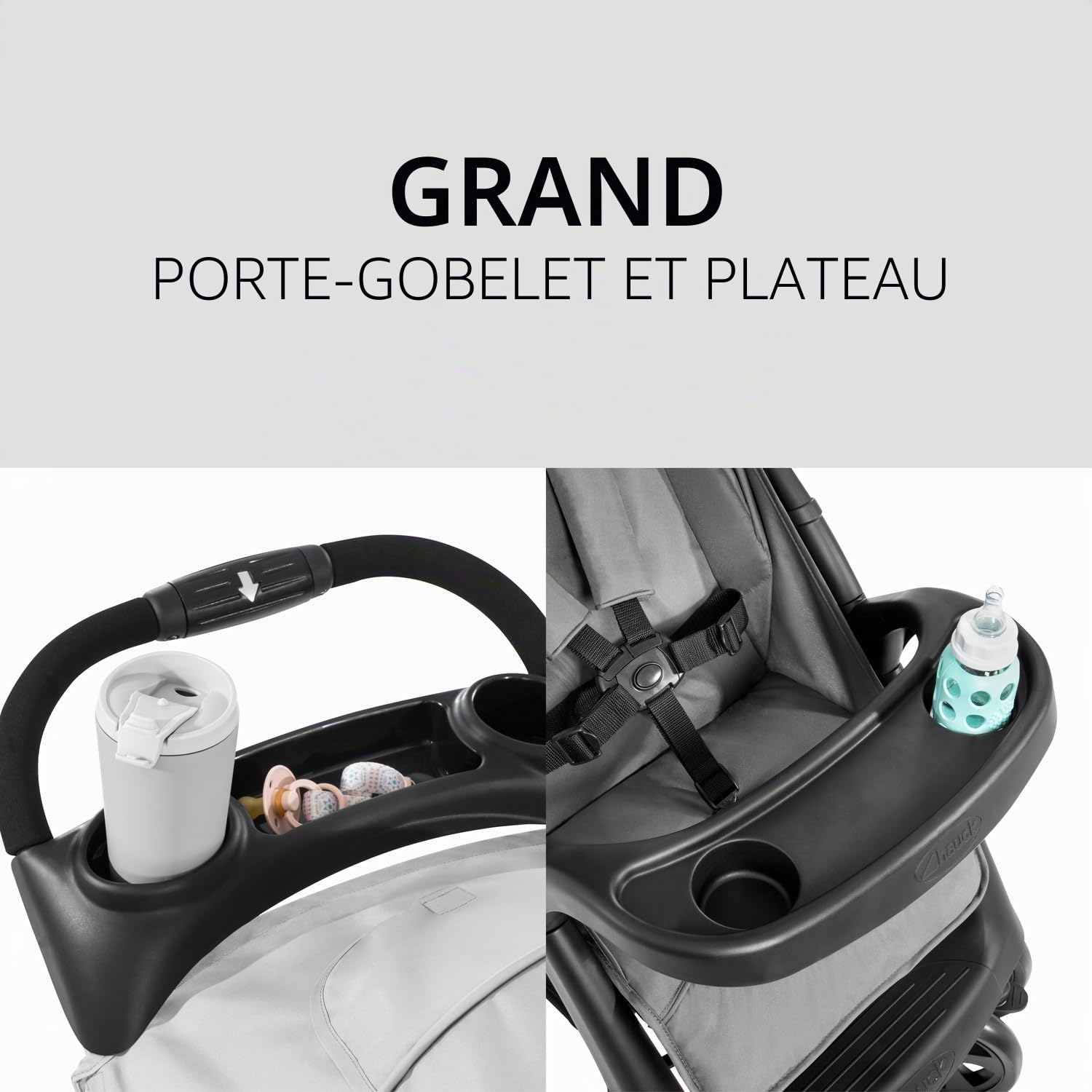 hauck Poussette Canne Compacte Shopper Neo II – dès la Naissance jusqu’à 22 kg, Position Allongée, Pliage Ultra Compact à Une Main, 2 x Plateau avec Porte-Gobelet, Grand Panier XL, Gris