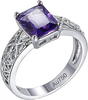 Anillo de compromiso de oro blanco Au750 de 18 quilates, amatista con 4 garras, retro, alianzas de boda, color lila, oro 750, joyas de oro auténtico, talla 47-69
