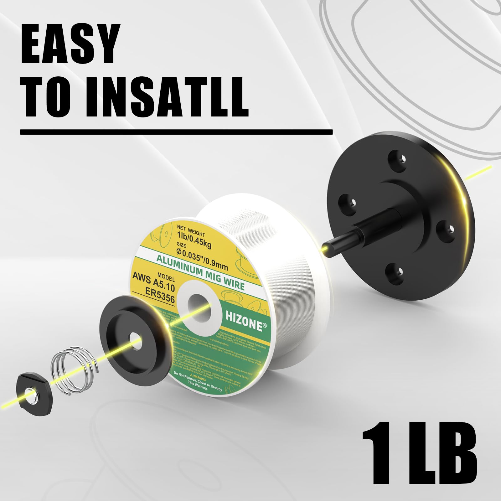 HIZONE Alambre de soldadura de aluminio, ER5356 .035 de diámetro, carrete de 1 libra, 1 unidad