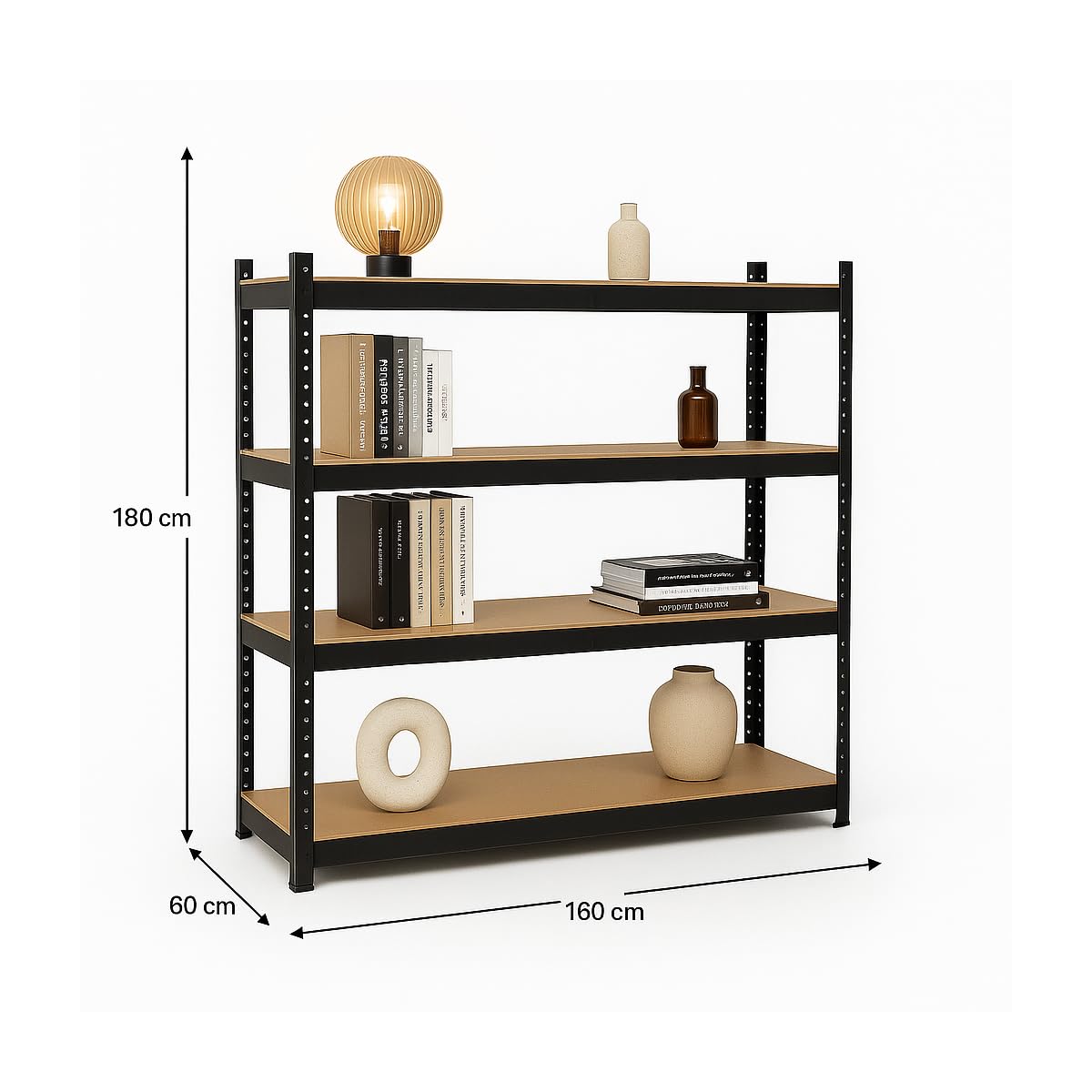 INTEC – Estante de almacenamiento metálico de 4 niveles XXL (160 x 60 x 180 cm) – 1600 kg (400 kg/nivel) – Estructura de acero galvanizado y MDF con certificación TÜV – Estantes ajustables sin