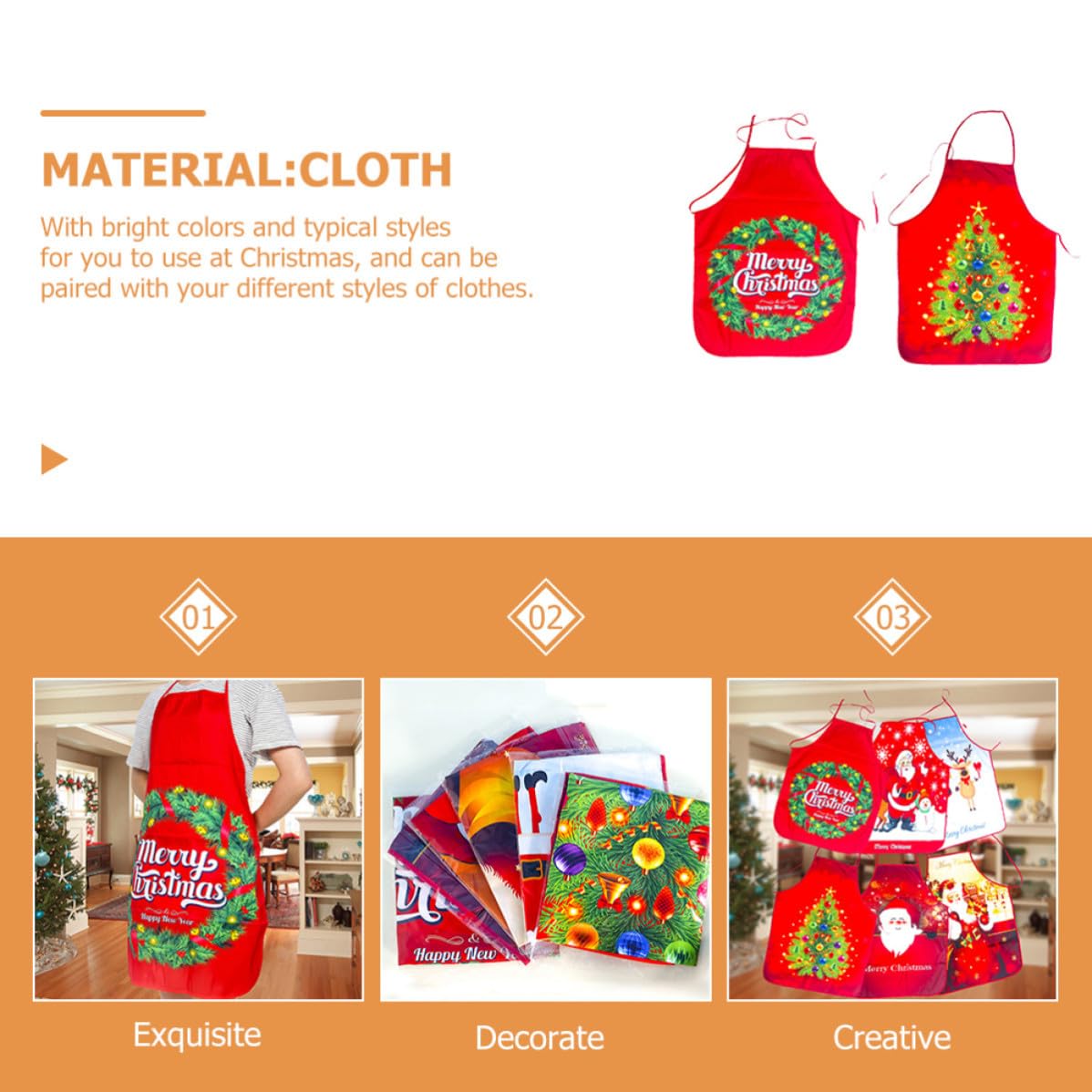 PRETYZOOM 10 Unidades Delantal Navideño Rojo para Adultos Diseño Clásico de Tela, Correas Ajustables y Fácil de Usar para Cocina en Navidad