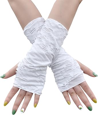 Grunge Ripped Gloves to Cover Arms Punk Rock Long Fingerless Distressed Goth Emo Steampunk Rave