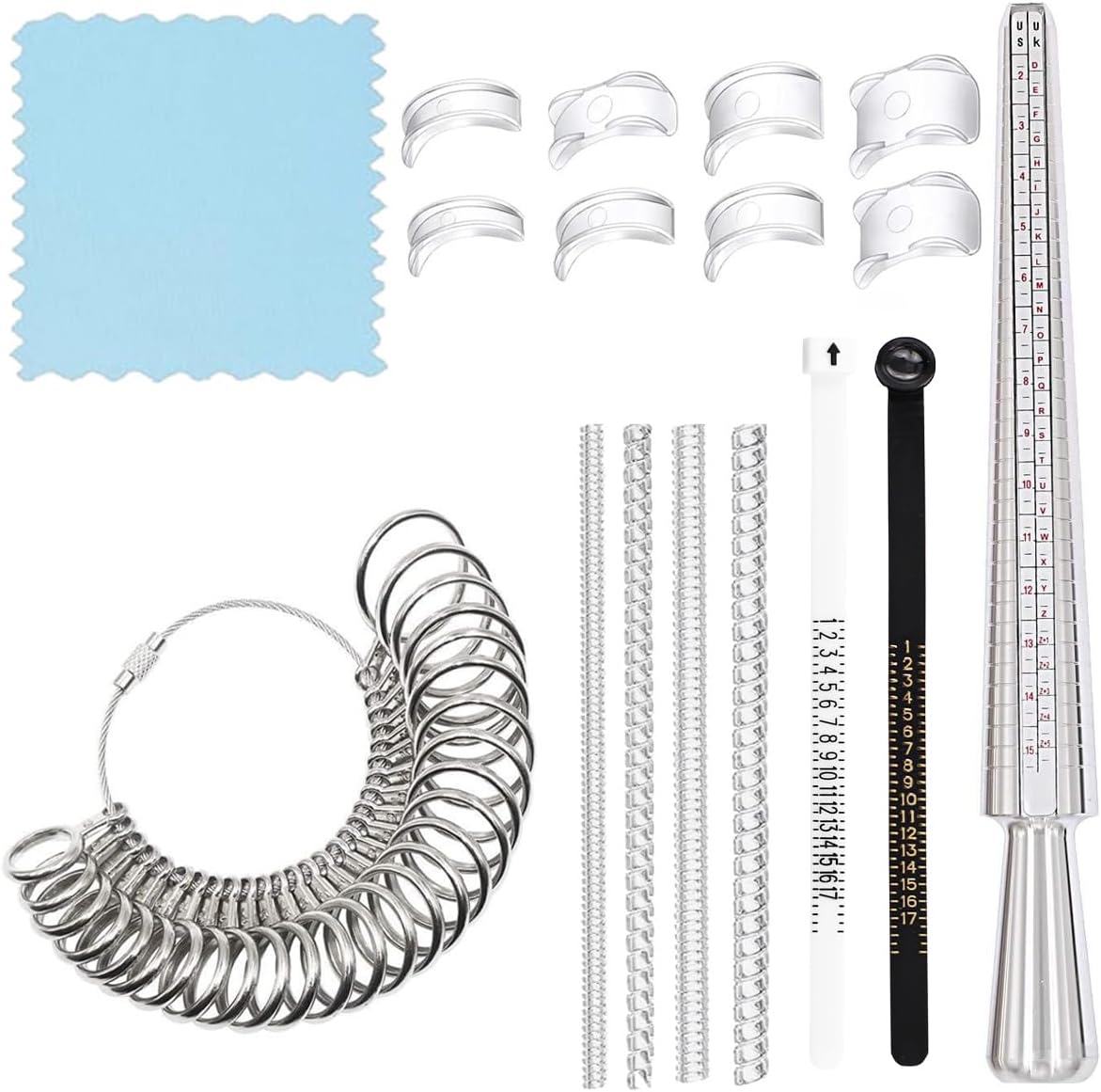 Ring Sizer Measuring Tool, 17 Pack Ring Sizers for Loose Rings, Ring Gauges with Finger Sizer Mandrel Ring Sizing Kit Spacers & Adjuster for Women Mens Rings Jewelry Measuring Repairing