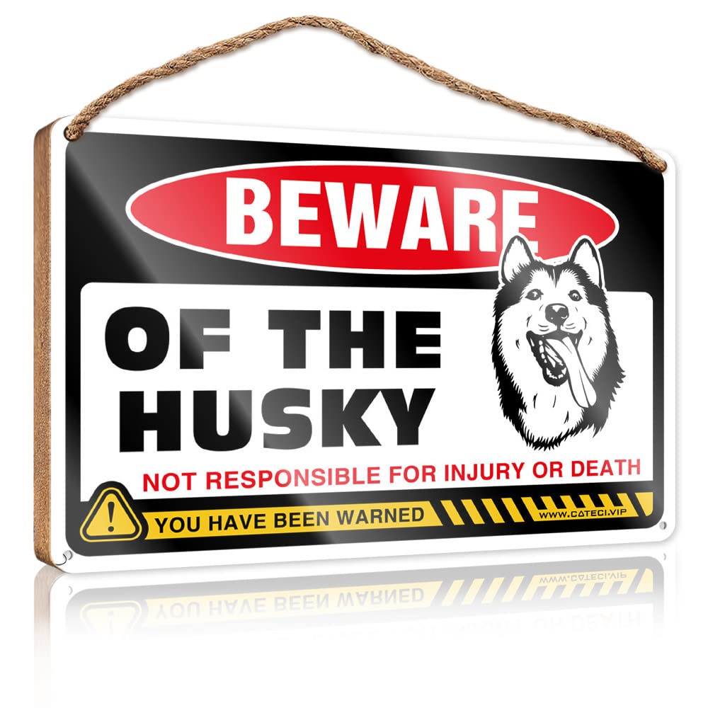 Yyhleh Boys One Color Hanging Plaque Sign Funny Bathroom Wooden Hanging Beware Of Husky Wooden Sign(23X35cm)