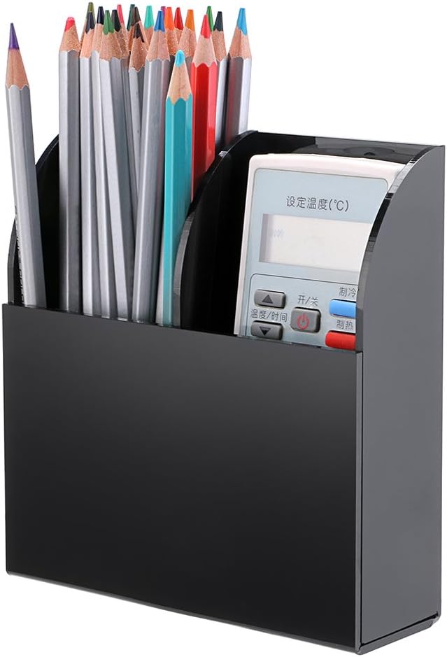 Hipiwe Wall Mount Remote Control Holder Clear Acrylic Media Organizer Storage Box Coffee Table and Nightstand Convenient Remote Control Caddy (Two Compartments Black)