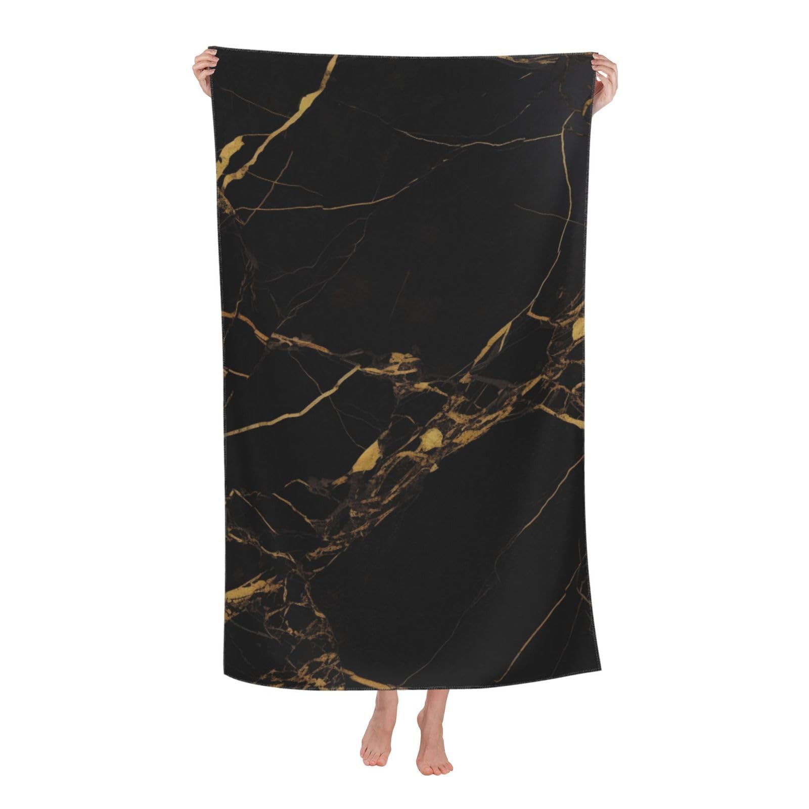 BWWHCCTI Black Marble Printed Quick Dry Bath Towel, Soft Microfiber Towels Fast Drying Beach Towels for Travel,Camping,Gym,Swimming,Yoga