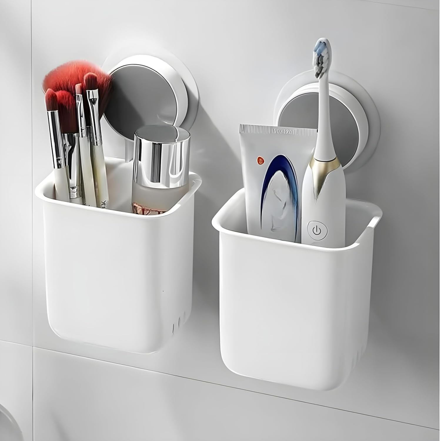 Wall-Mounted Storage Basket with Suction Cup, White | No-Drill Installation, High Load Capacity, Strong Adsorption, Bathroom Organiser, Reusable Suction Cup-image-10