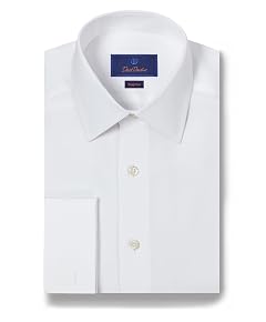 David Donahue Mens Regular Fit White Broadcloth French Cuff Dress Shirt