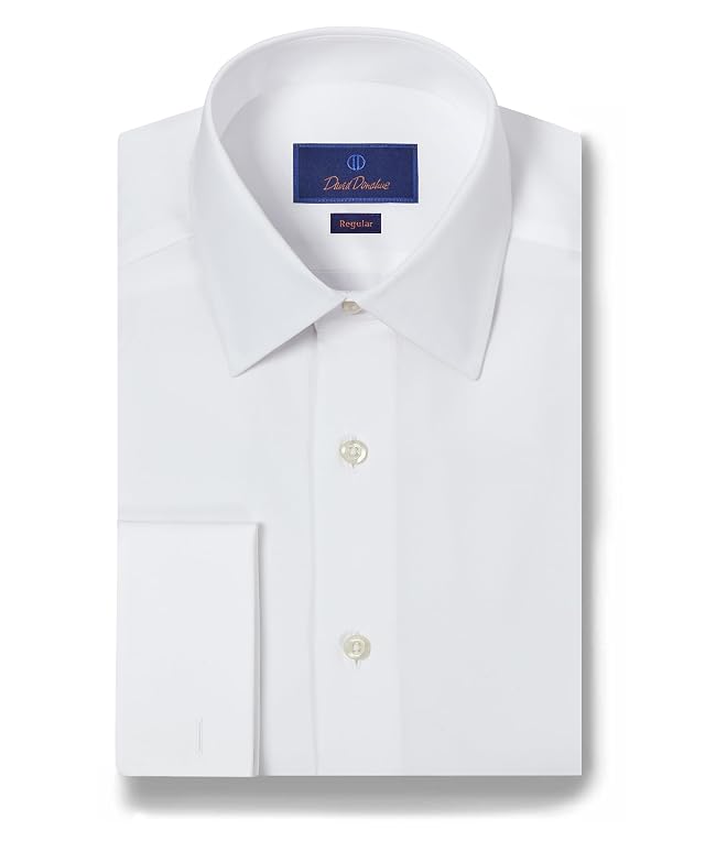 David Donahue Mens Regular Fit White Broadcloth French Cuff Dress Shirt