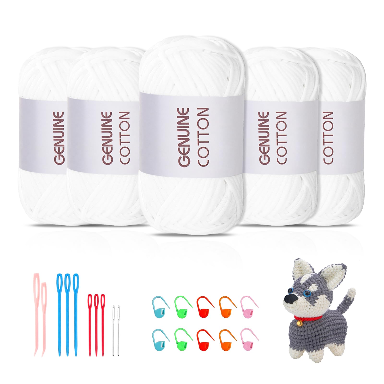 Maxee 5X50g Dickes Garn Baumwolle zum Häkeln, Chunky Häkelgarn für Anfänger, Kein Geteiltes Häkeln Amigurumi Wolle, Klobiges Baumwollgarn Einfaches Strickgarn zum Häkeln Stricke