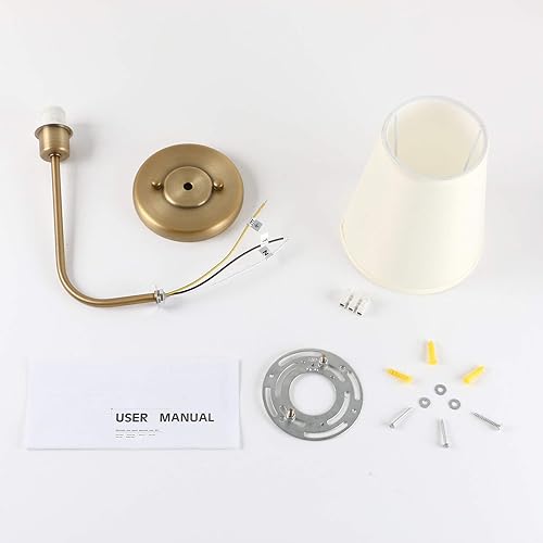 Miniatura 6 de Pathson Juego de 2 apliques de pared cableados, pantalla de tela amarilla crema, no blanca, moderna lámpara de tocador de pared de baño para