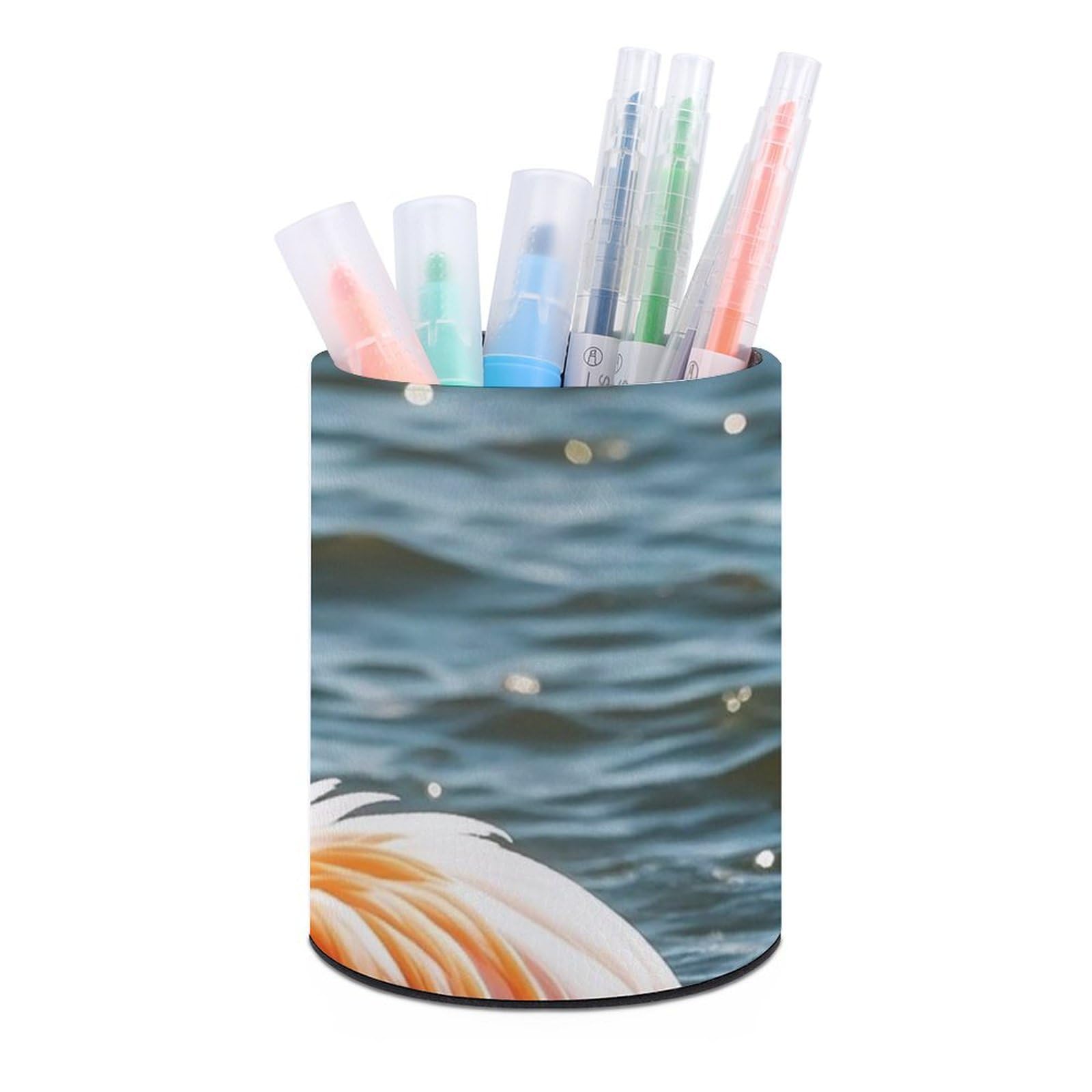 FekiLoot PU Leather Round Pen Holder Flamingo Pencil Holder Desk Organizer Pen Organizer Pen Cup Pencil Cup Caddy Desktop Stationery Organizers for Office Home Supplies