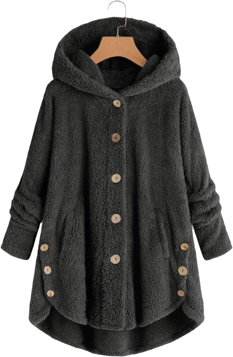 Womens Blanket Hoodie Fleece Teddy Coats Button Down Long Cardigan with Hood