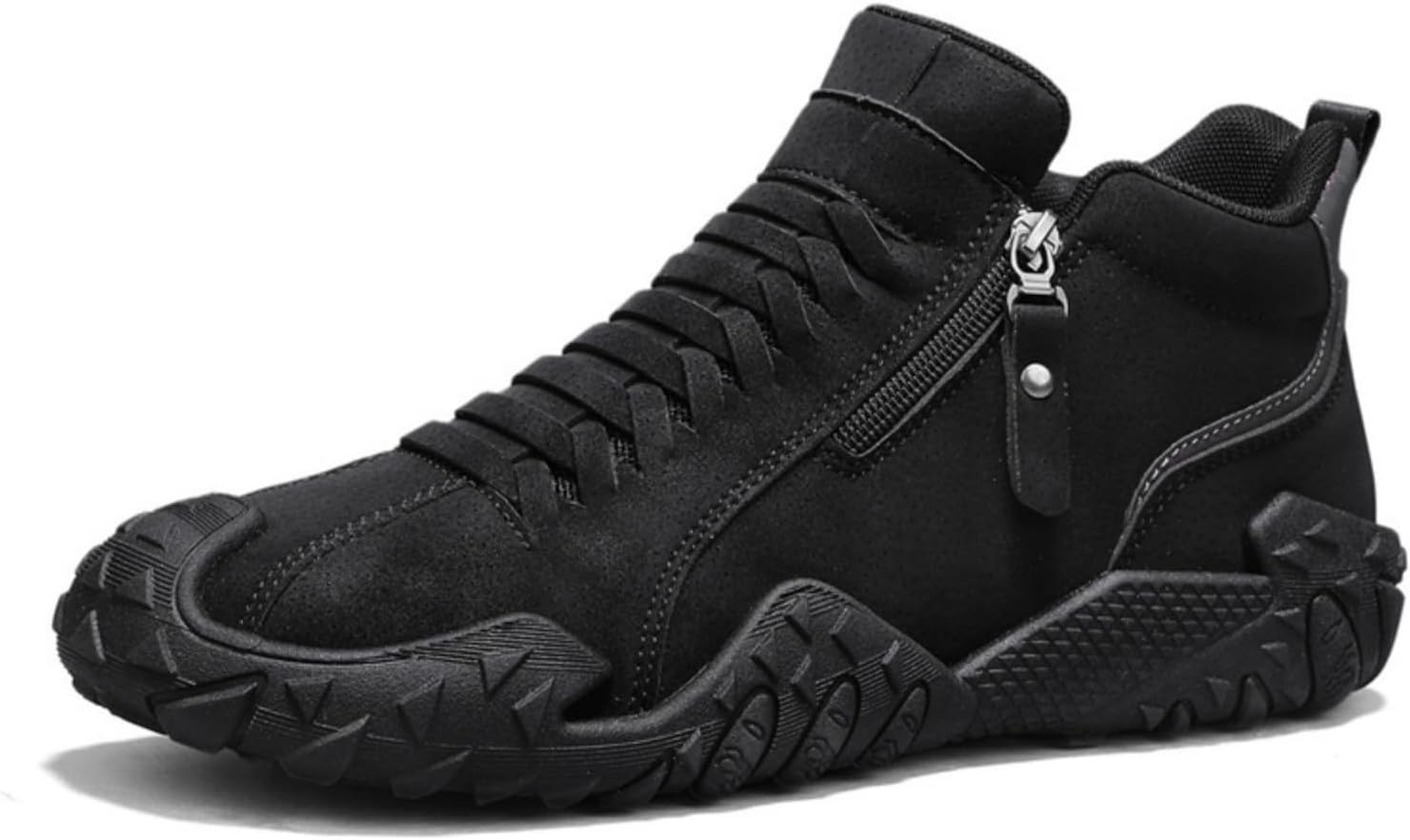 Men'S Casual High-Top Suede Ankle Boots With Side Zipper Lightweight Non-Slip Rubber Sole Traction Outdoor Walking Shoes For Hiking And Driving