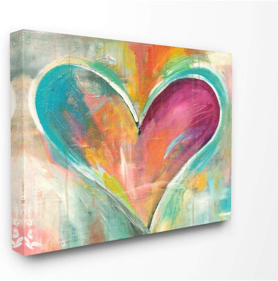 Stupell Industries Abstract Colorful Textural Heart Painting Canvas Wall Art Design By Artist Kami Lerner, 24 x 30, Gallery Wrapped Canvas