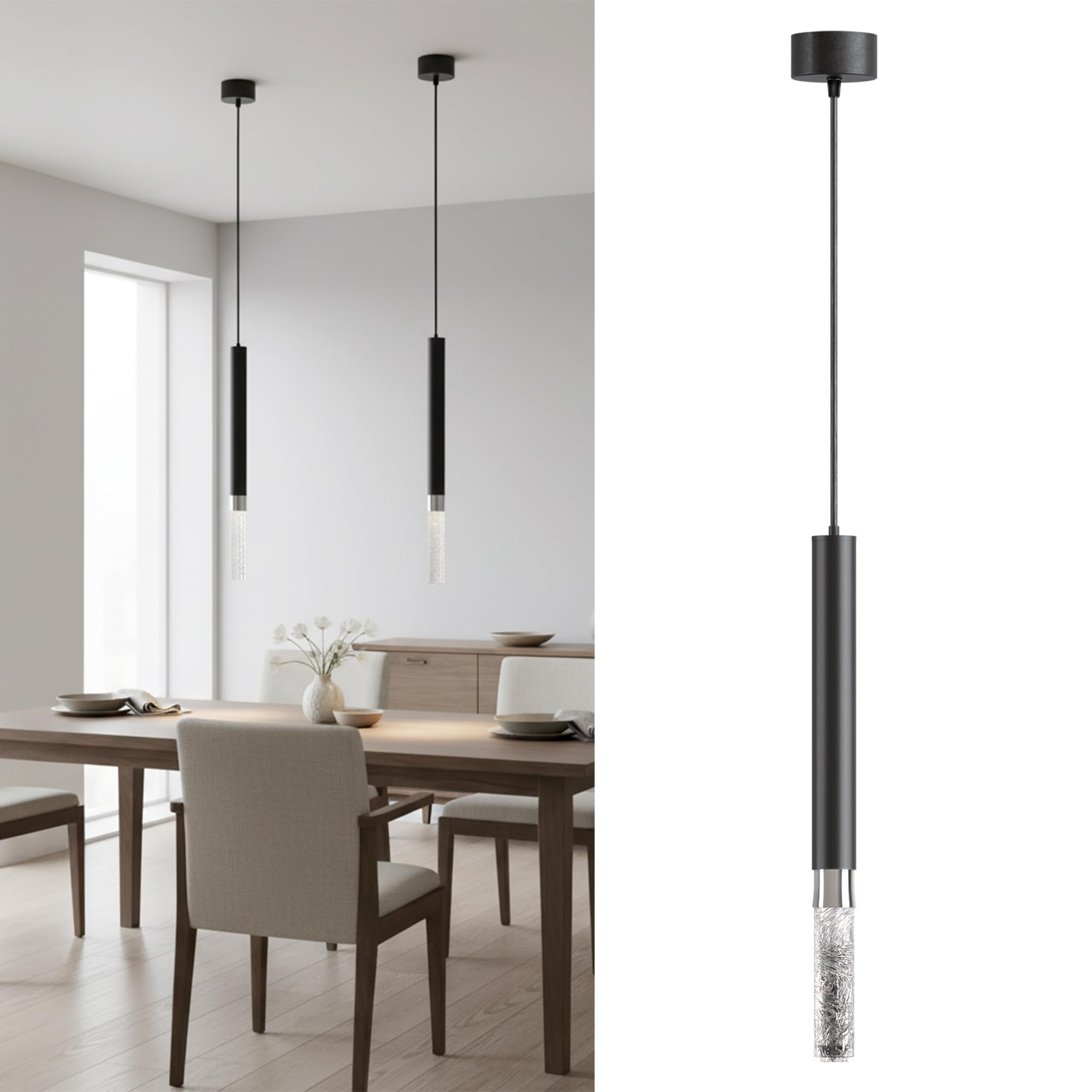 LEDSone Modern Black Pendant Ceiling Light Fitting 2 Pack E14 Holder Base, Adjustable Cable 95cm, 4W LED Compatible, Minimalist Hanging Light for Kitchen, Dining Room, Bedroom, Hallway