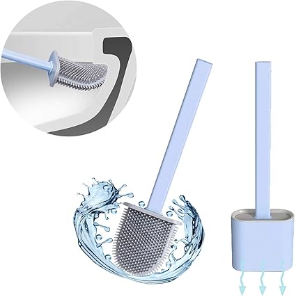 The FLAMEToilet Brush with Holder Stand Quick Drying Wall Mounting Set Flat Head Antibacterial Toilet Brushes for Western Toilet Cleaning with Handle Clean Toilet Corner Easily (Multicolor)