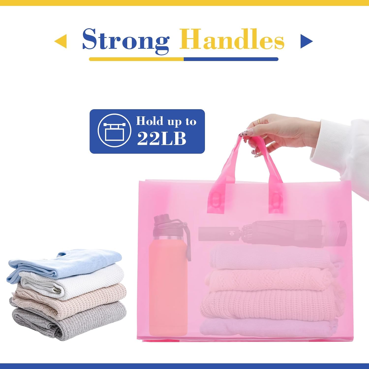 16x6x12 Inch Heavy Duty Clear Plastic Shopping Bags with Reinforced Handles - Eco-Friendly, Reusable, Bulk Pack (25/50/101 Count) - Ideal for Retail, Gift Wrapping, and Small Businesses （Pink 50）
