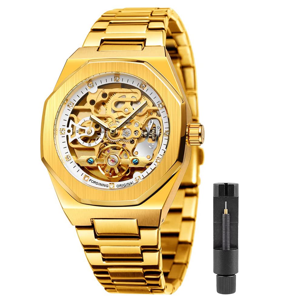 TiongMechanical Mens Watches Fashion Automatic Male Clock Blue Stainless Steel Waterproof Business Skeleton Watch…