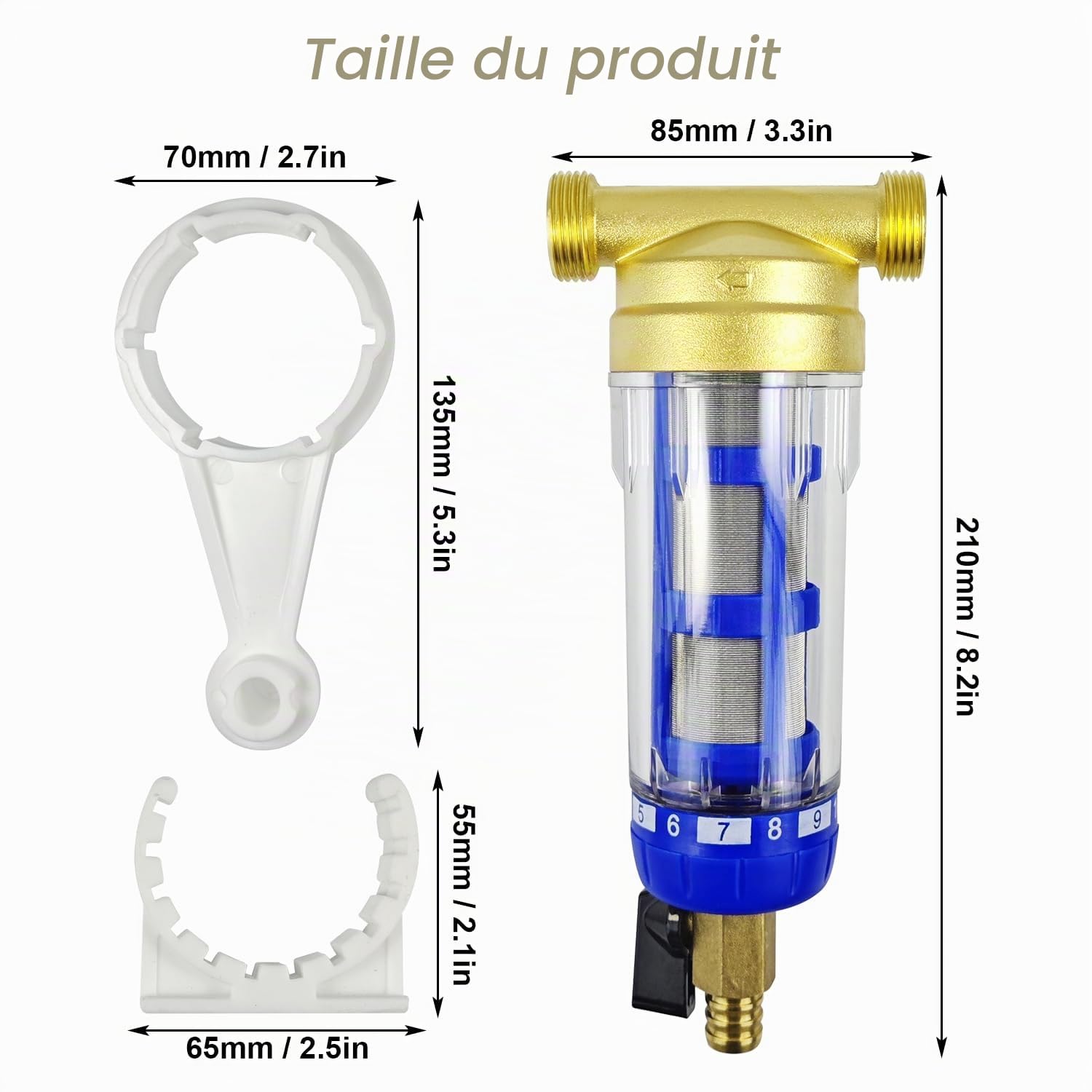 Filtre a Eau de Lavage à Contre-Courant, Acier Inoxydable Filtre Eau Réutilisable, Filtre à Eau du Robinet pour Tuyau D'eau de Puits, Filtre à Sédiments (Filetage MâLe 3/4") (Bleu)
