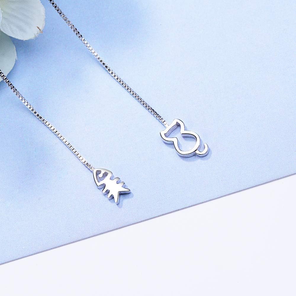 Cute Cat Drop Dangle Earrings for Women/Girls 925 Sterling Silver Chain Ear Thread Dangle Earring (S04) - Image 5