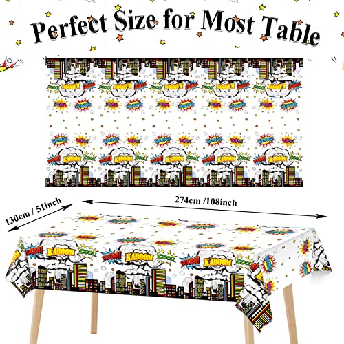 Image of Tevxj 3 Pieces Super Theme Hero Tablecloths Hero Themed Birthday Party Supplies Heroes Action Sign Plastic Table Cover Fun Super Tablecover for Happy Birthday Baby Shower Party Decorations