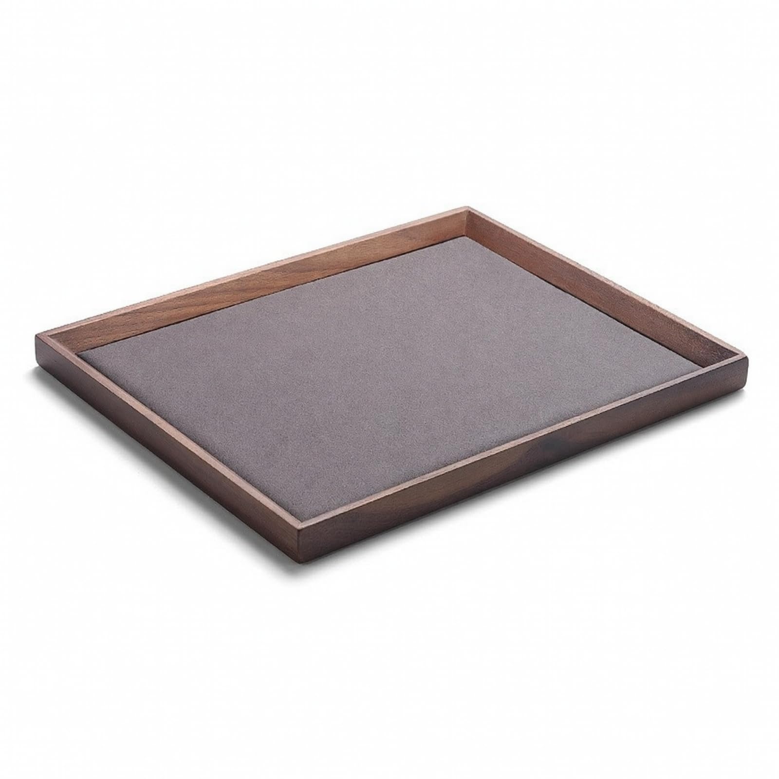 Plateau de Présentation Bijoux Plateau Présentoir Organiseur Cadre en Noyer Chaleureux et Doublure Feutrée Douce Rangement Sûr pour Bagues et Boucles Adapté à Coiffeuse Comptoir , Gris Foncé , Moyen