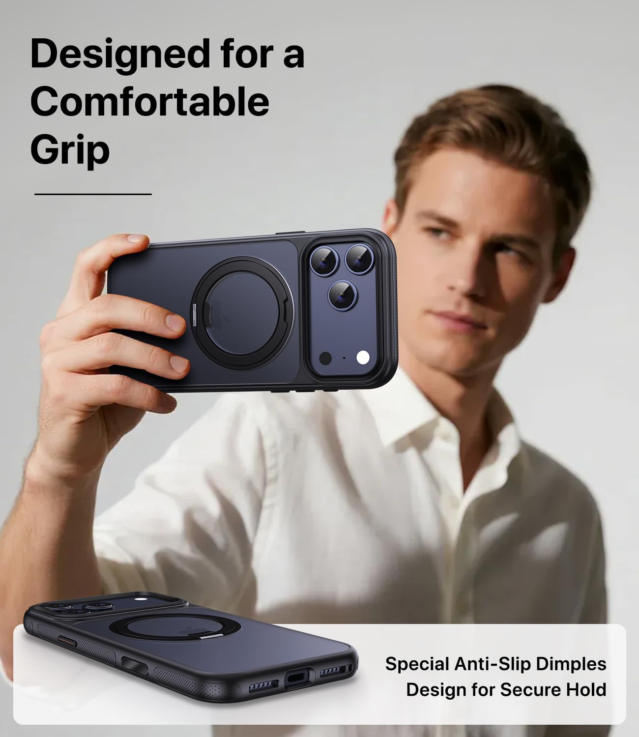 for iPhone 17 Pro Max Case, Compatible with MagSafe, Slim Shockproof Military-Grade Rugged Protective Case with Stand, Camera Control, Comfort Grip (A-Black, iPhone 17 Pro Max)