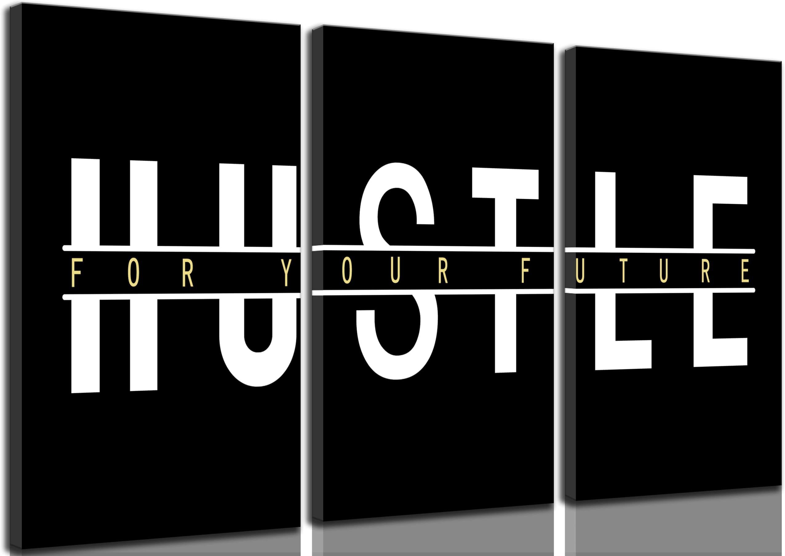 3Pcs Inspirational Office Canvas Wall Art Black and White Modern Motivational Quotes Hustle For Your Future Painting Picture Wall Decor Inspiring Posters Print Artwork for Study Living Room Bedroom